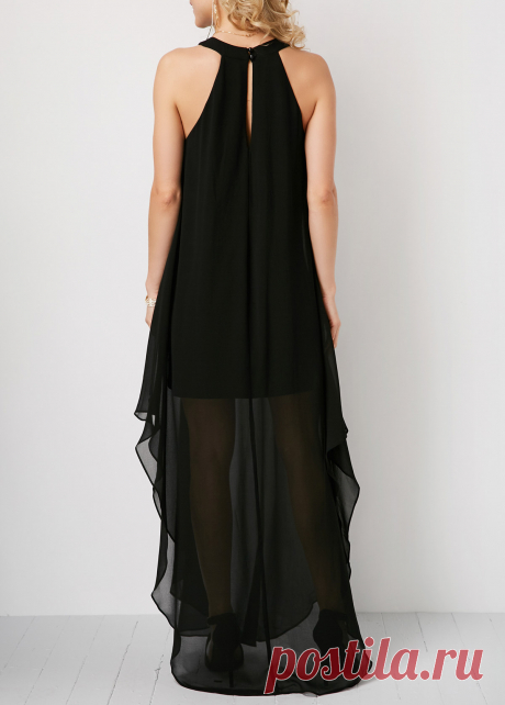 Vestido largo sin espalda con abertura en negro | liligal.com - USD $ 34.90