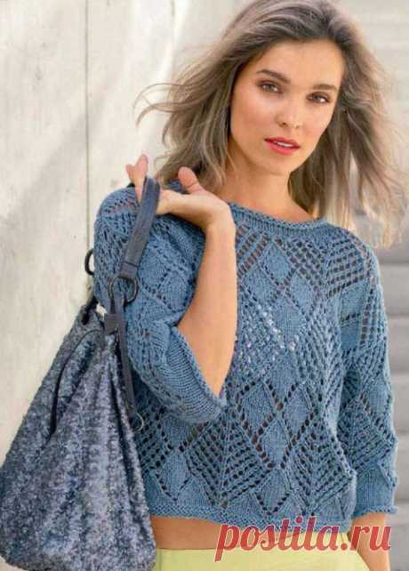 Короткий пуловер из ажурных ромбов: вязание спицами - Портал рукоделия и моды
