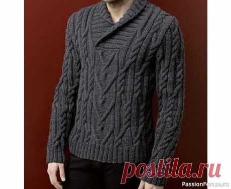 Мужской пуловер с воротником-поло | Вязание для мужчин спицами. Схемы вязания
