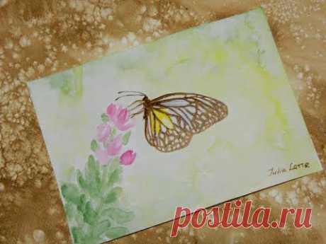 🎨 How to draw a butterfly with coffee and watercolor / Как нарисовать бабочку кофе и акварелью