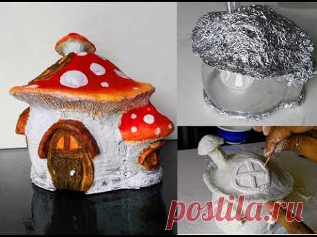 Diy Fairy Mushroom house making at home by paper clay video tutorial - YouTube