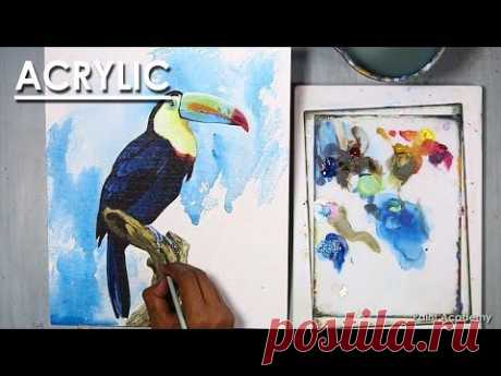 How to Paint Bird in Acrylic : Toucan Bird | step by step
