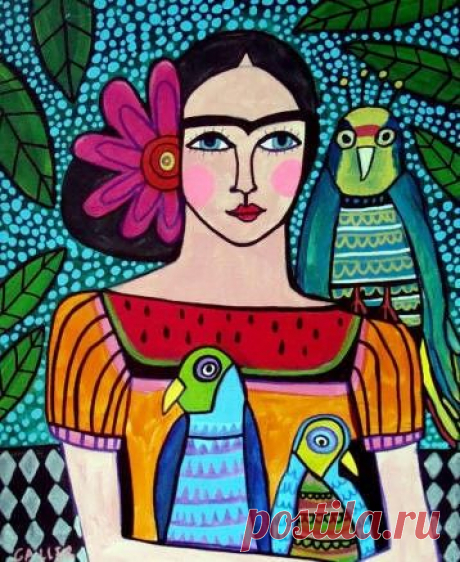 (1) Mexican Folk Art Frida Kahlo Day of the Dead art Art Print Poster by Heather Galler