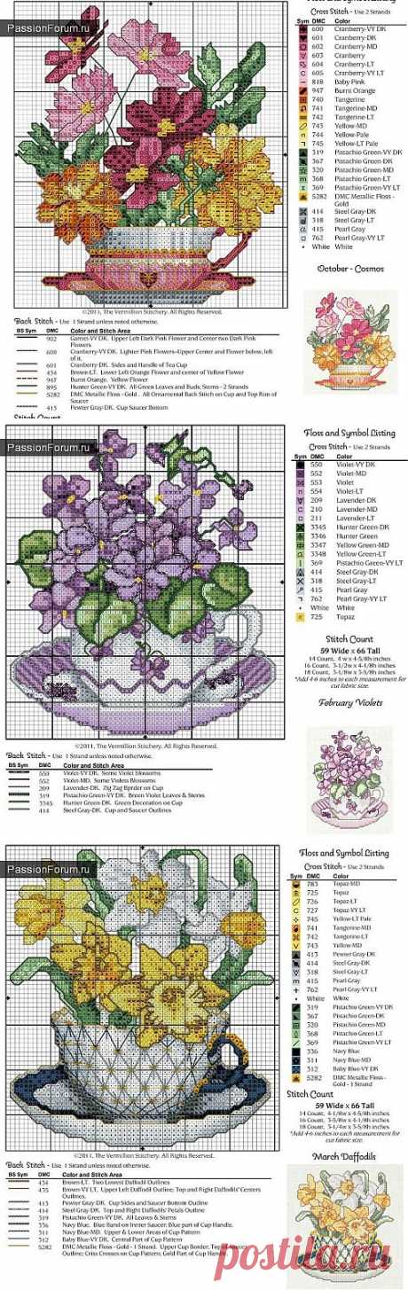 ЦВЕТОЧНЫЕ ЧАШЕЧКИ / Схемы вышивки крестиком / PassionForum - мастер-классы по рукоделию