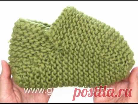 DROPS Knitting Tutorial: Knitted slippers in stripes and garter stitch