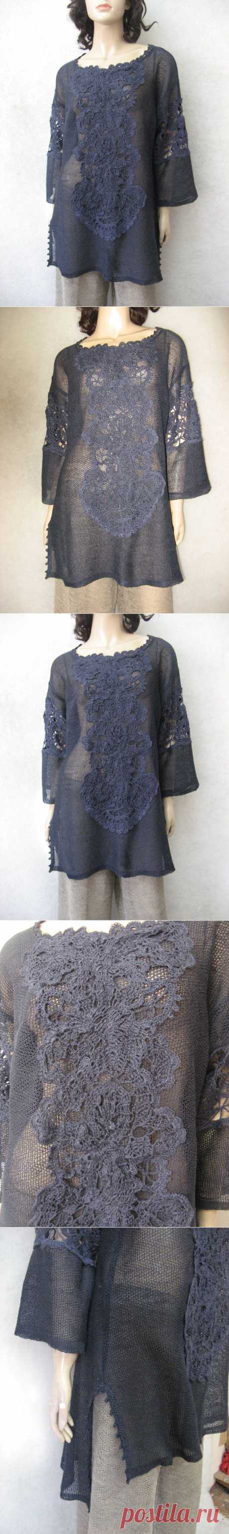 Crocheted Ethnic Tunic KNITTED Navy Tunic от CrochetDressTalita