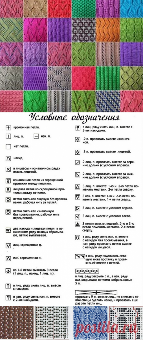 Как читать схемы вязания спицами... Эти обозначения быстро запоминаются даже после первого провязанного узора!