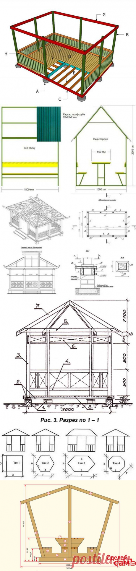 Беседки из дерева своими руками 300 фото, чертежи, схемы