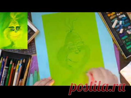 How to Draw The Grinch Coloring Pages for Kids.Как нарисовать Гринча пастелью.