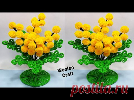 ऊन से गुलदस्ता बनाने का आसान तरीका/DIY Easy Woolen Guldasta Craft/Woolen Tree Craft idea/Wool making