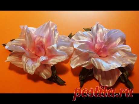 Fabric flowers how to make/satin ribbons hibiscus/tutorial/Цветы из лент:розовый гибискус/легко