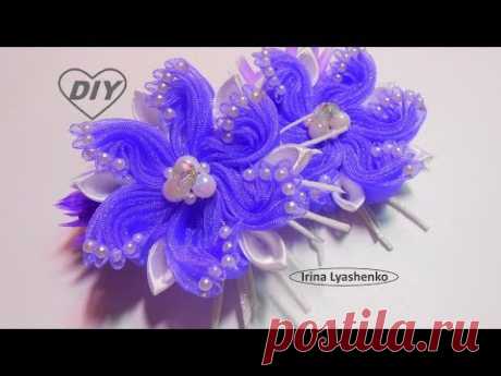 Цветок из органзы на зажим МК/DIY Organza flower/PAP Flor de organza#217