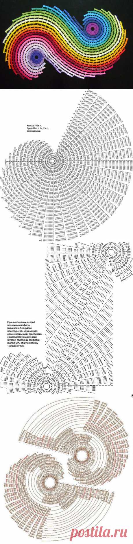 РАДУЖНАЯ СПИРАЛЬНАЯ САЛФЕТКА ИЛИ КОВРИК КРЮЧКОМ.