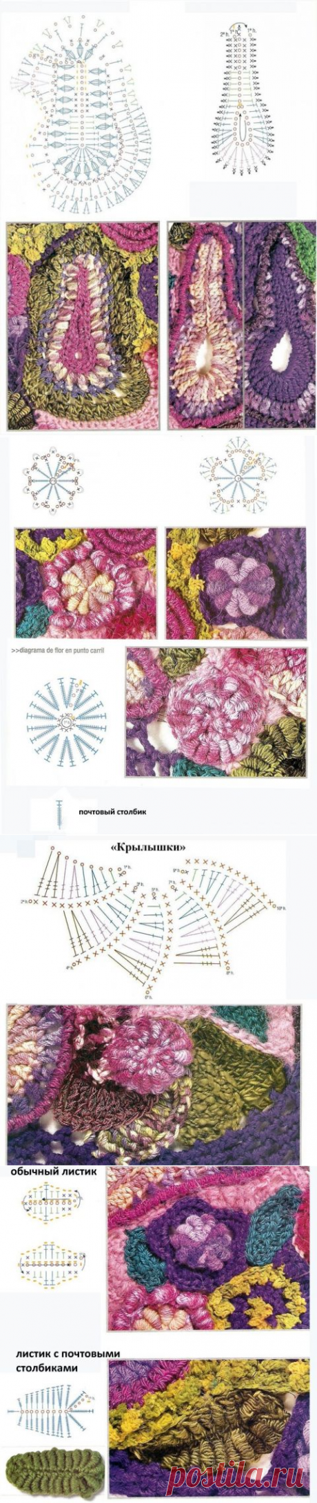 Фриформ крючком, 20 моделей с описанием, много схем элементов фриформа