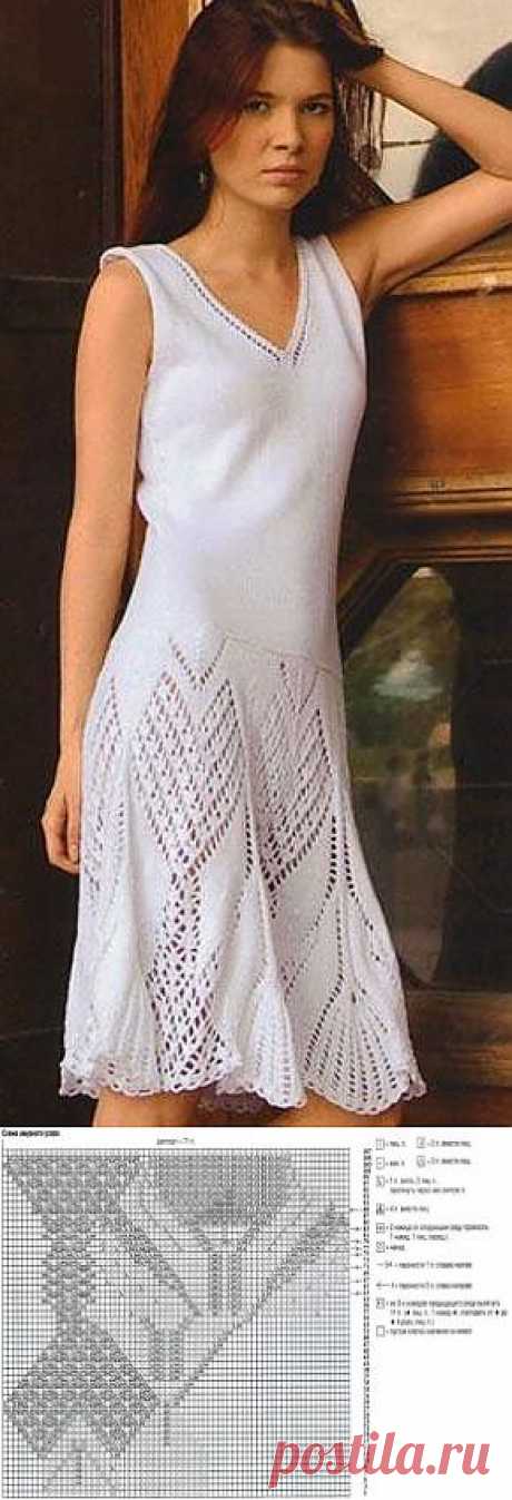 Вязание для женщин. Вязаное платье с ажурным подолом. Модель 144