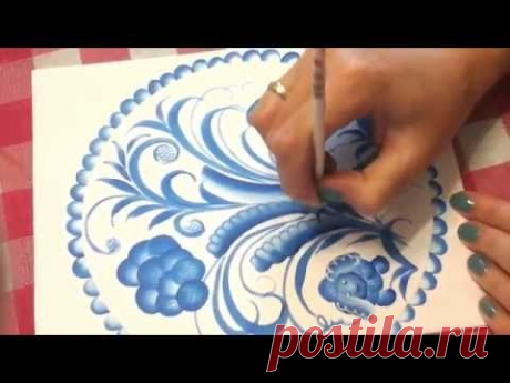 Роспись открытки под Гжель. Hand Painted Card. Imitation of Gzhel.