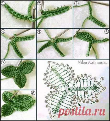 Схемы вязания разных листочков . В копилочку!