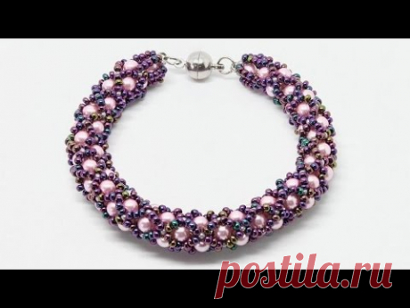 Браслет в технике ажурный жгут из бисера и бусин мастер класс DIY Bracelet from beads