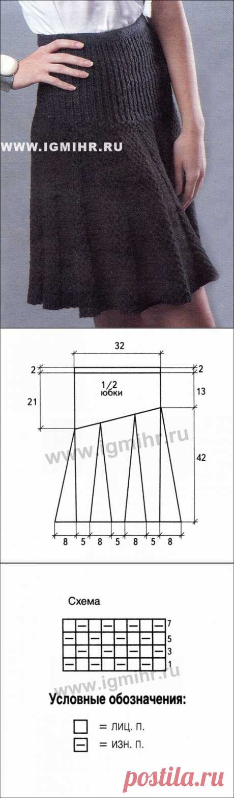 Вяжем. Черная юбка на кокетке и с клиньями. Спицы | Домохозяйки