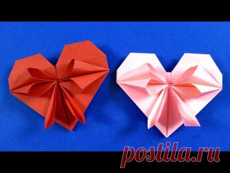 Как сделать сердце из бумаги своими руками 💝 Оригами сердце с бантиком