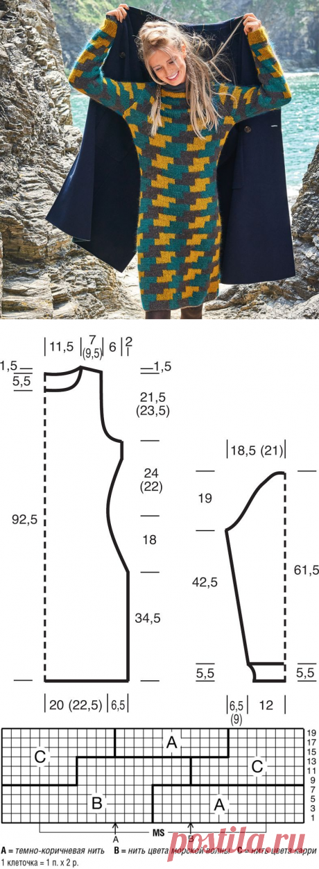 Платье с узором в технике интарсий - схема вязания спицами. Вяжем Платья на Verena.ru