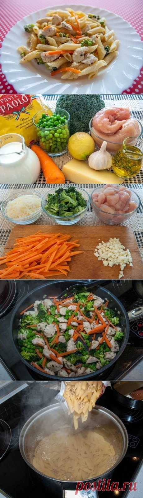 Как приготовить паста с курицей, овощами и сливочным соусом - рецепт, ингридиенты и фотографии