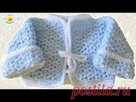 Newborn Baby Cardigan Crochet Pattern - V-Stitch Sweater Tutorial