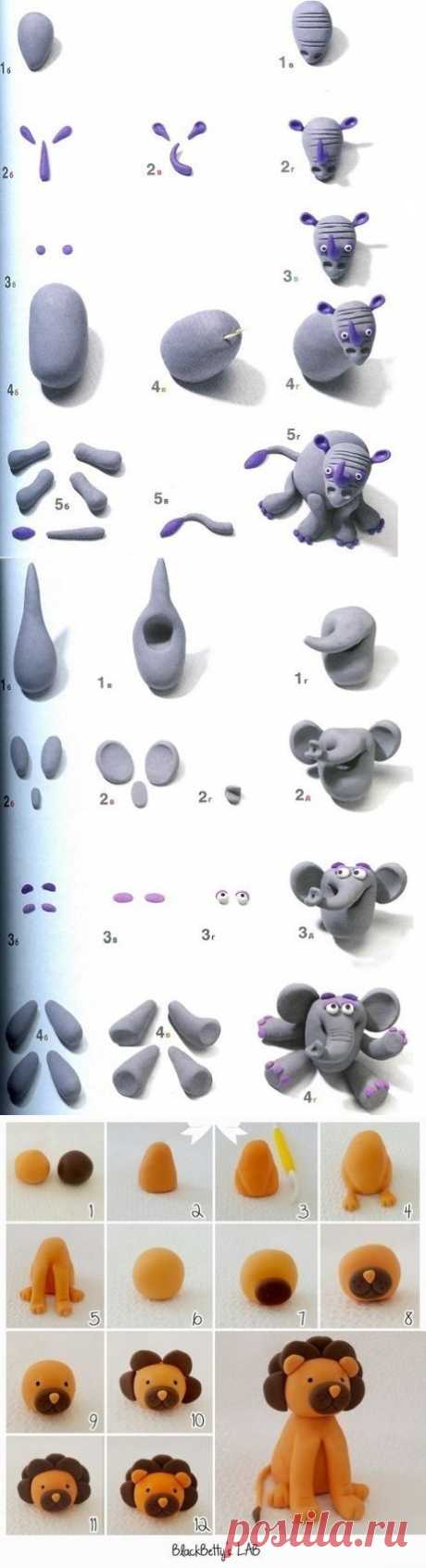 Уроки лепки: как слепить жирафа, льва, слона, крокодила, овечку - Поделки с детьми | Деткиподелки