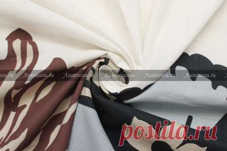 Auratessu – ткани для одежды на манекенах - интернет магазин в Санкт-Петербурге: Хлопок-батист с крупными чёрными и коричневыми цветами на белом фоне