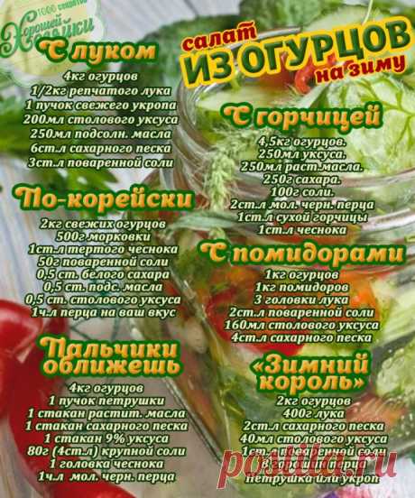 Салаты из огурцов на зиму. 6 вкусных рецептов – пальчики оближешь!