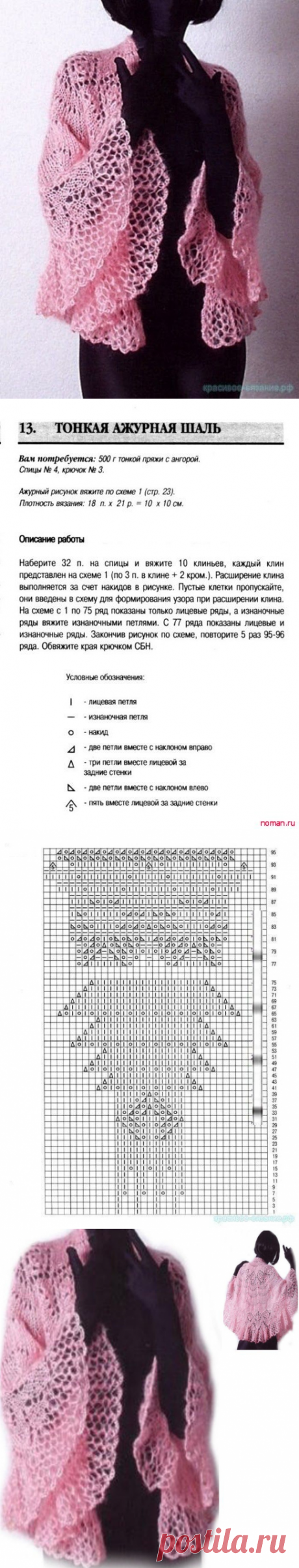 Замечательная тонкая ажурная накидка спицами — Сделай сам, идеи для творчества - DIY Ideas