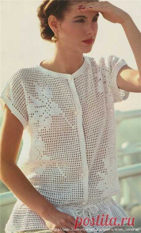 Летняя блуза на пуговках филейное вязание