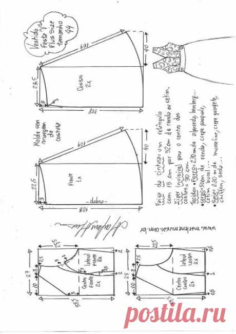 Vestido festa Plus Size evasê com decote V. | DIY - molde, corte e costura - Marlene Mukai