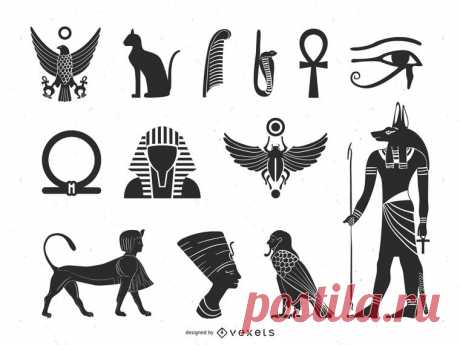Egyptian Ancient Culture Element Pack Set of ancient Egyptian culture element contains mythical gods Horus, Ankh the symbol of eternity, Wadjet the serpent, a Feather of Maat, eye in the sky and a c