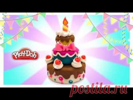 Play Doh Cake. Birthday Cake for Dolls. DIY Doll & Toy Food. Funny Tutorials for Beginners and Kids