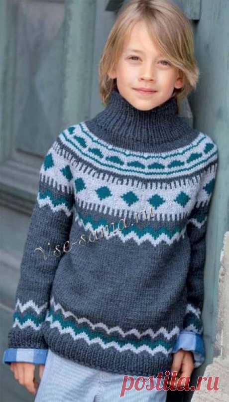 Свитер серый на круглой кокетке - Детские пуловеры, свитера, джемпера спицами