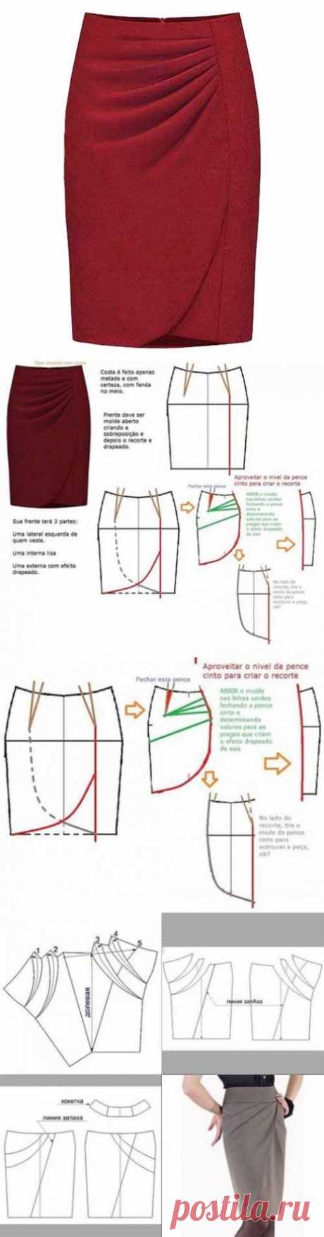 Выкройка юбки с запахом и горизонтальными складками | Искусница