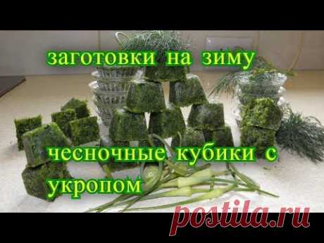 Заготовки на зиму. Чесночные кубики с укропом.