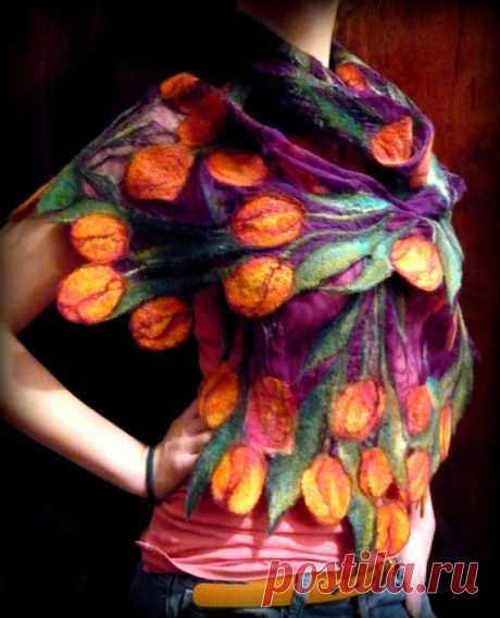 scarf wool and silk wool painting от FireFlyFelt на Etsy