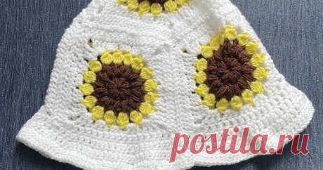 Sunflower Granny Square Bucket Hat  Sunflower Square Crochet Bucket Hat Pattern FRee written instructions to creat the festival ready Sunflower granny square bucke that