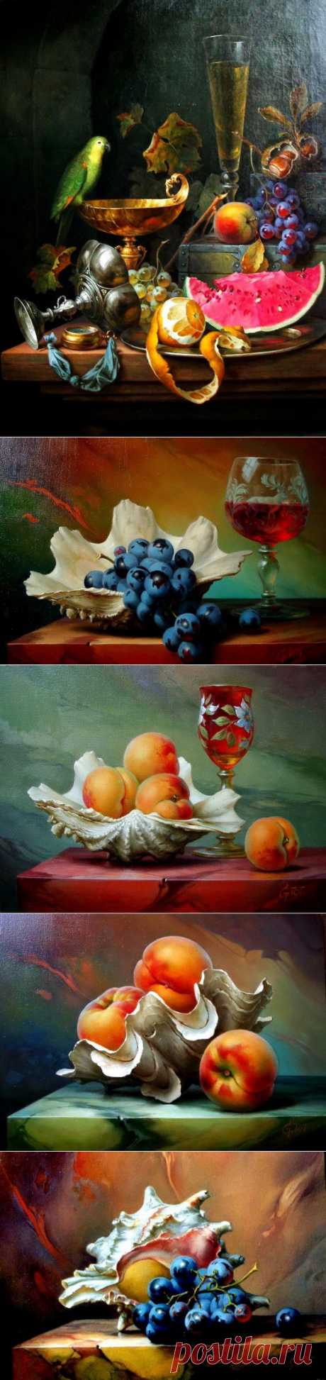 Натюрморты с вином и фруктами от венгерского художника Габора Тота. / Декупаж / Картинки для декупажа