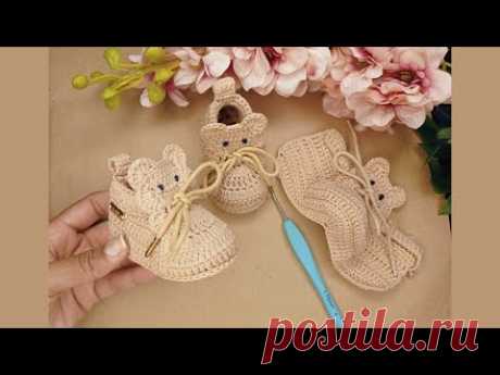 Sapatinho de crochê fácil de fazer/Easy and quick to weave baby shoes