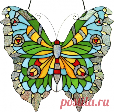 Amazon.com: Bieye W10026 Swallowtail Mariposa Mariposa Estilo Tiffany - Paneles colgantes para ventana con cadena, 18 pulgadas de ancho x 17 pulgadas de alto (verde) : Hogar y Cocina