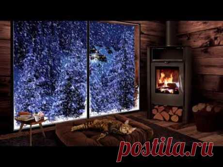 Cozy Hut with Crackling Fireplace, Snow and Wind - Winter Ambience Sounds for Sleeping