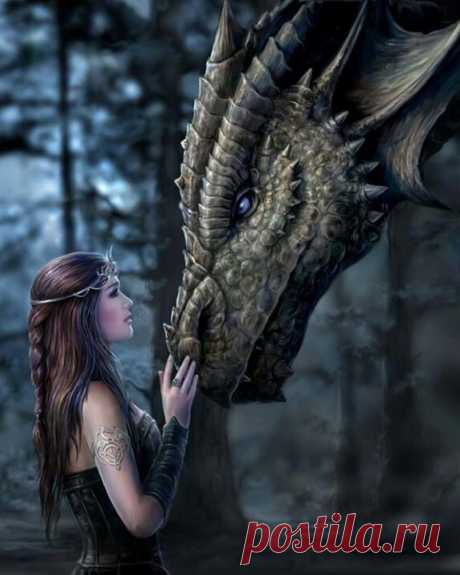 вАлмазе RU - арт.21078 Алмазная мозаика "Девушка и дракон" [размер 40*50 см.] - 2300 руб. - в наличии!