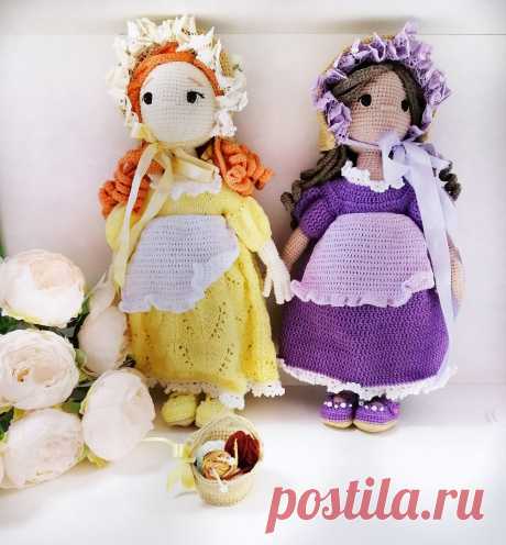 PDF Вязальщица Света крючком. FREE crochet pattern; Аmigurumi doll patterns. Амигуруми схемы и описания на русском. Вязаные игрушки и поделки своими руками #amimore - большая кукла в платье, куколка с комплектом одежды, девочка с корзинкой.