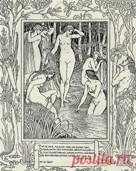 Diana and her nymphs illustration for The Faerie Queen by Walter Crane