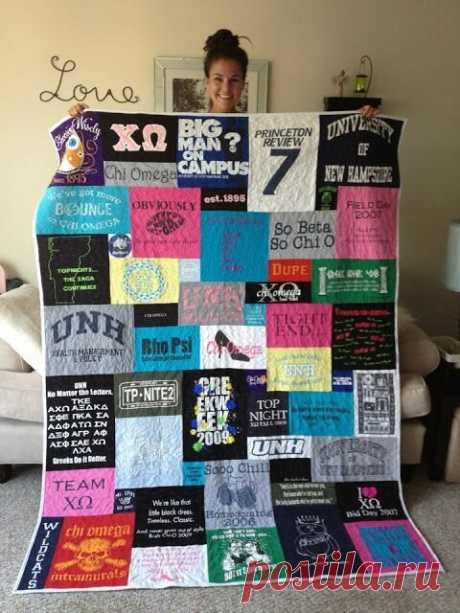 Не выбрасывайте старые футболки! Модное направление T-Shirt Quilt или одеяло из футболок | Я люблю пэчворк | Яндекс Дзен