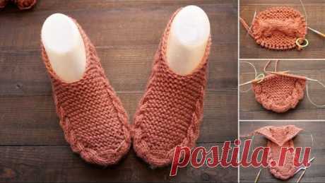 Новый способ вязания бесшовных следков спицами ♚ New seamless slippers knitting tutorial
