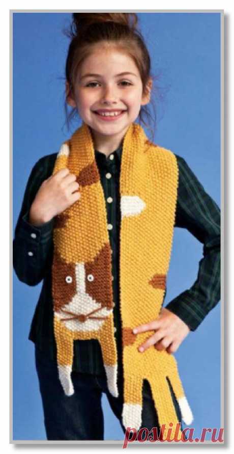 Трехцветный шарф с декором Котик. Длина: 104 см
